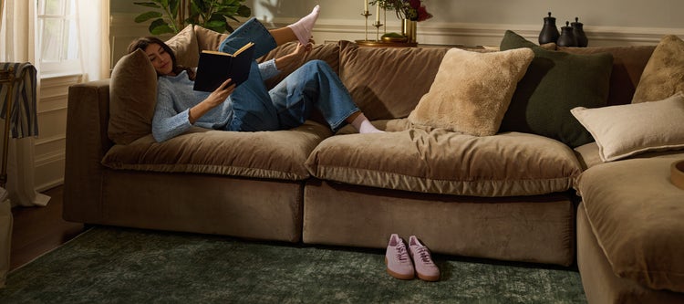 Title: Introducing Cush | Subtitle: Our most spacious seating experience, made for sinking in | Shown in: Shown in Taupe Ultra Plush Velvet | Flag: 10% Off