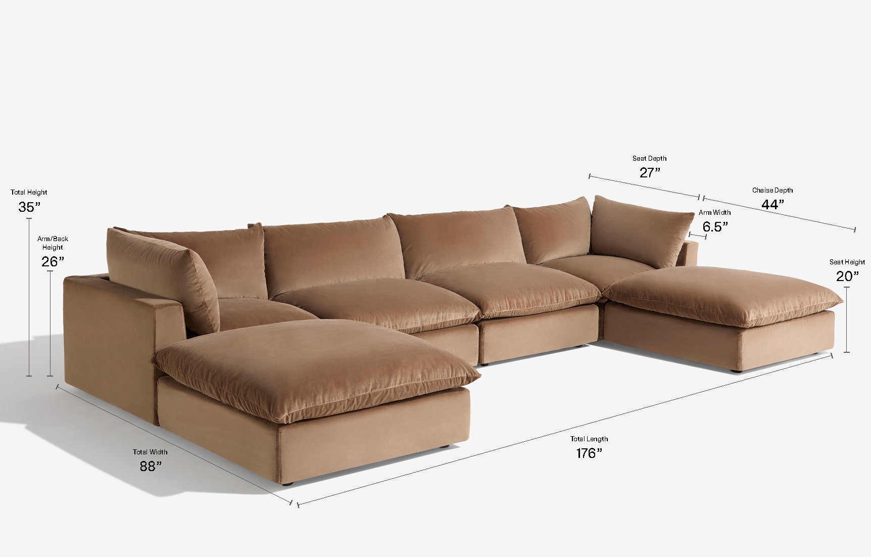 doubleChaise6pieceSectional dimensions