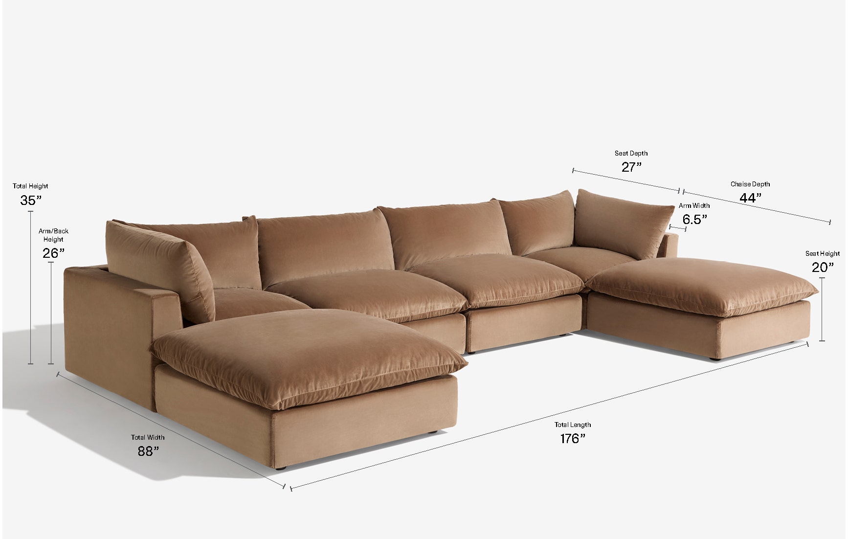 doubleChaise6pieceSectional dimensions