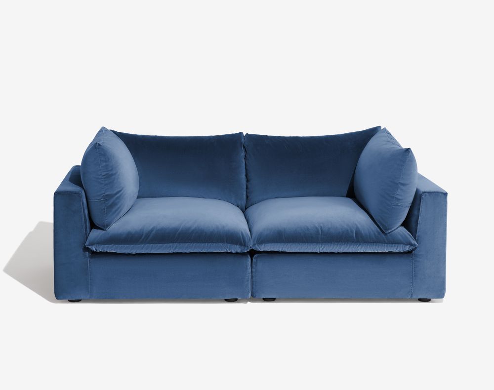 Cush 2 Cushion Sofa Slate Blue Plush Velvet 1