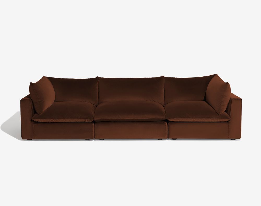 Cush 3 Cushion Sofa Chocolate Plush Velvet 1