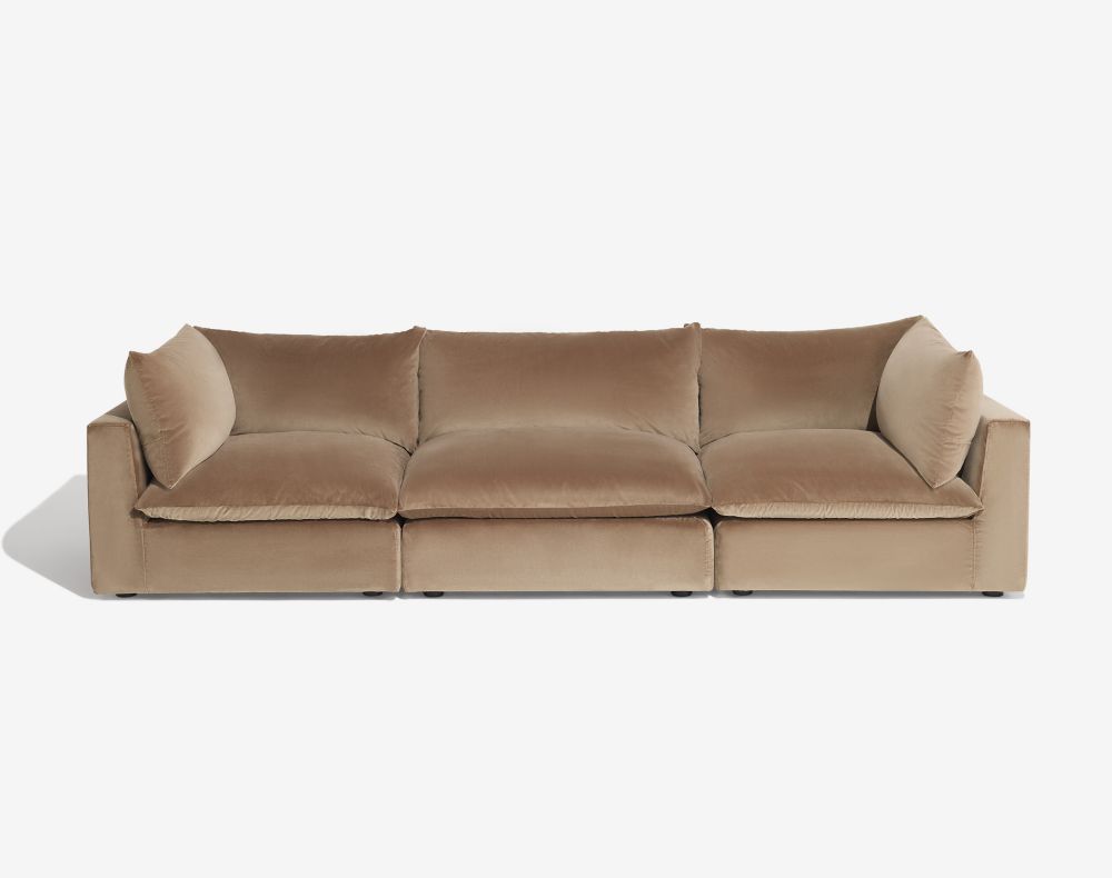 Cush 3 Cushion Sofa Golden Taupe Plush Velvet 1