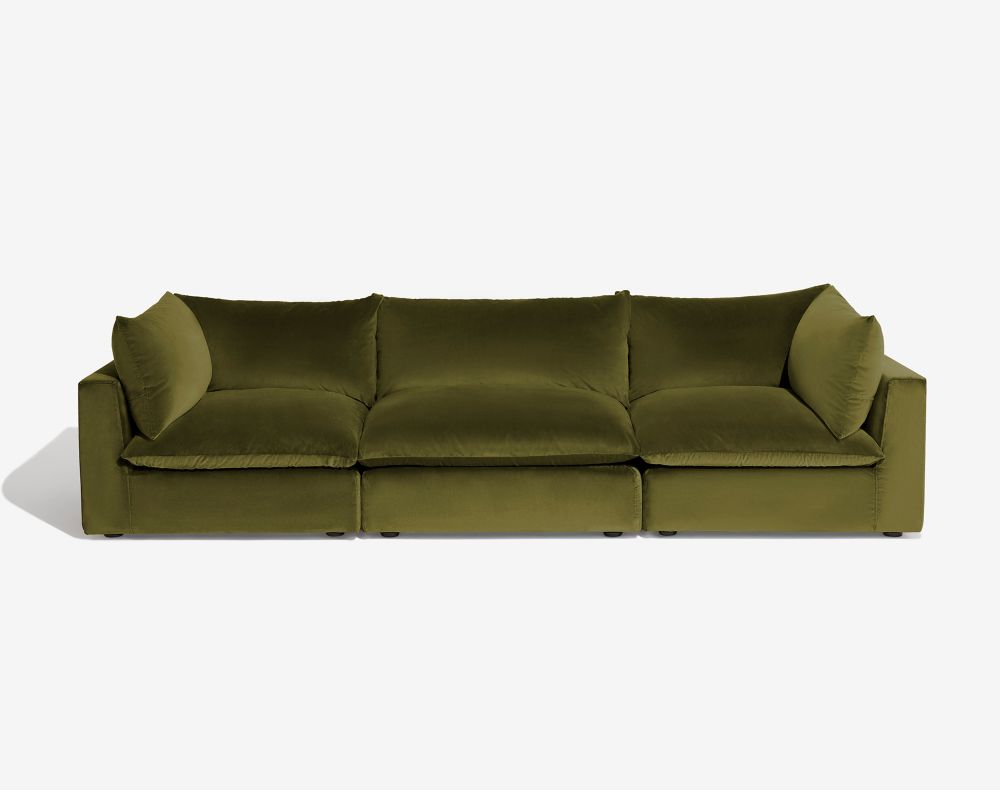 Cush 3 Cushion Sofa Olive Plush Velvet 1