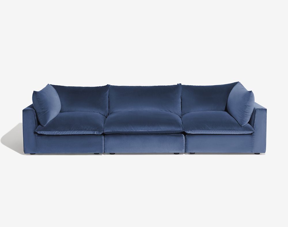 Cush 3 Cushion Sofa Slate Blue Plush Velvet 1