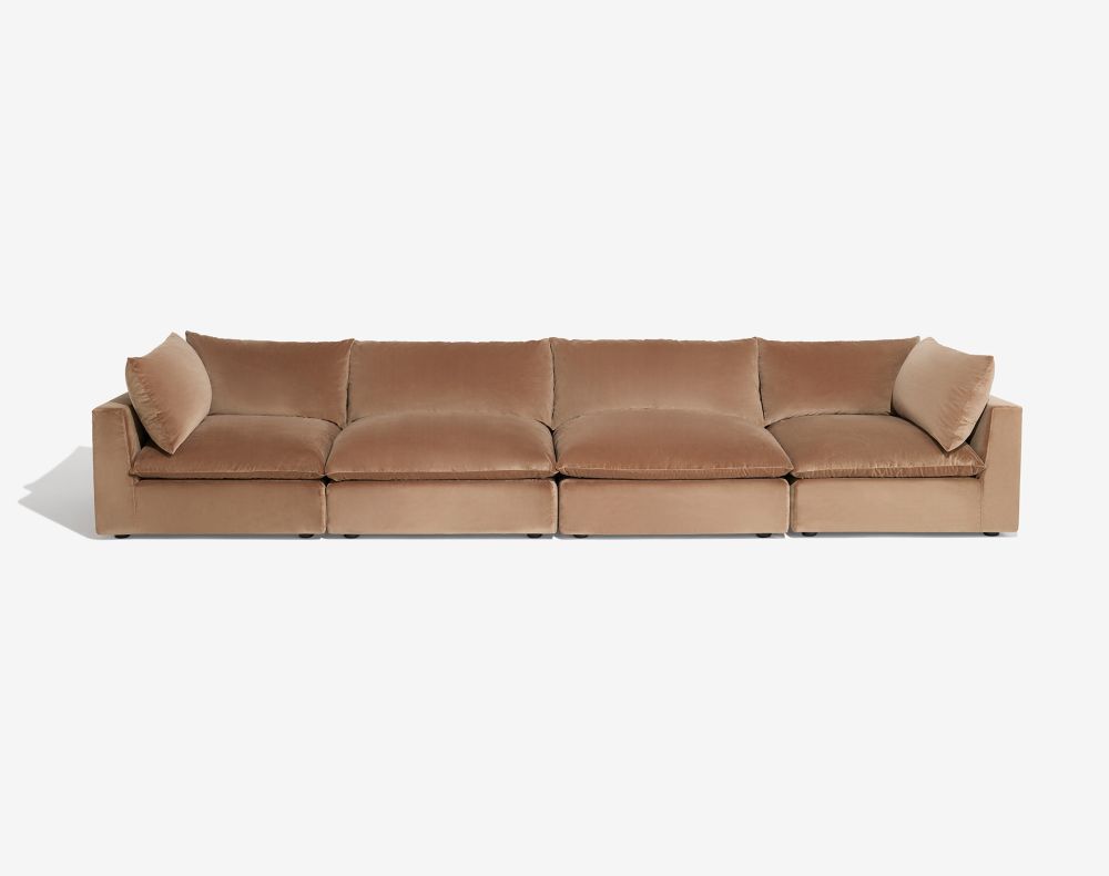 Cush 4 Cushion Sofa Golden Taupe Plush Velvet 1
