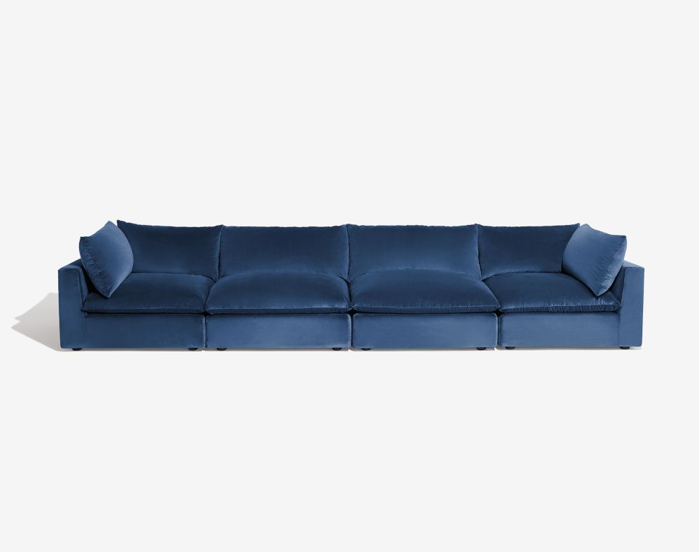 Cush 4 Cushion Sofa Slate Blue Plush Velvet 1