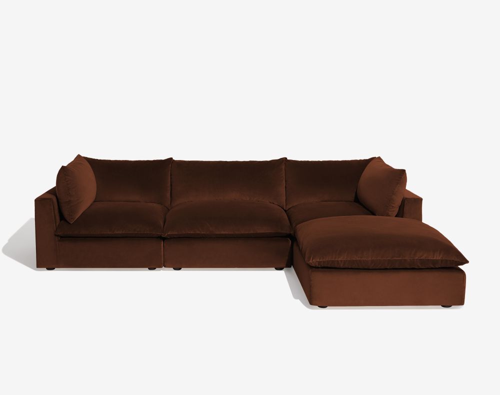 Cush Chaise 4 Piece Sectional Chocolate Plush Velvet 1
