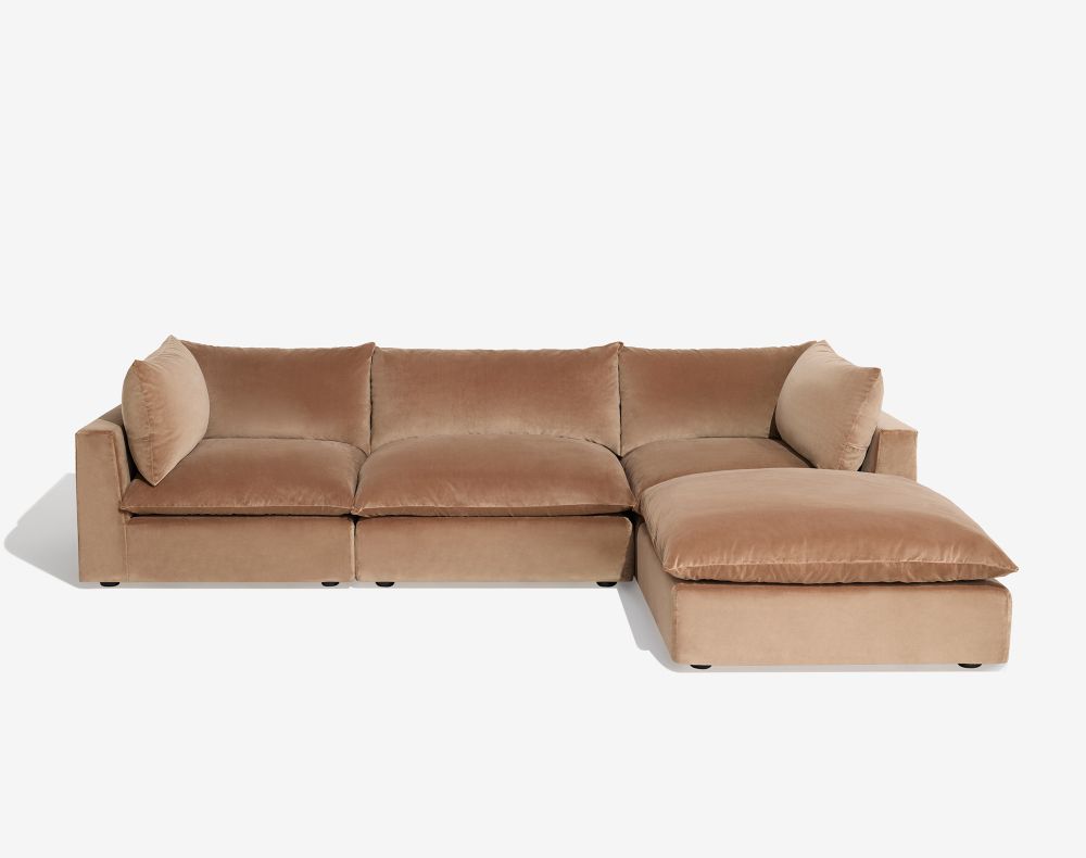 Cush Chaise 4 Piece Sectional Golden Taupe Plush Velvet 1