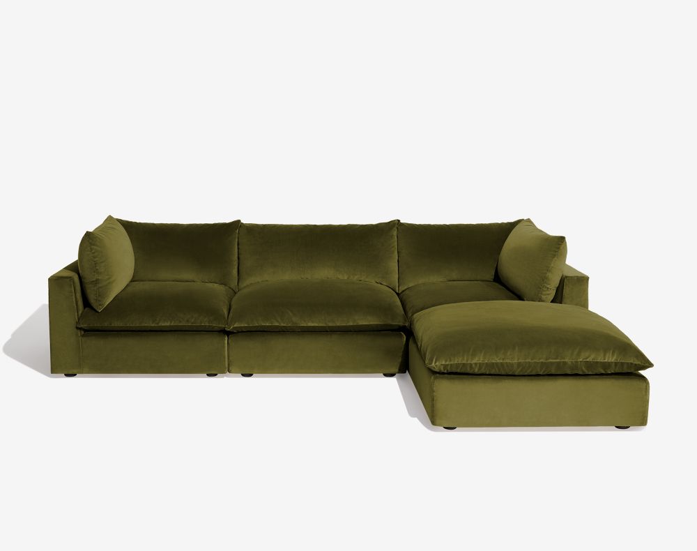 Cush Chaise 4 Piece Sectional Olive Plush Velvet 1