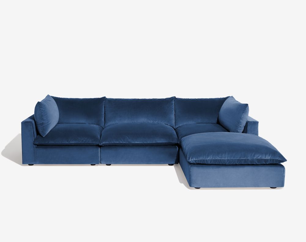Cush Chaise 4 Piece Sectional Slate Blue Plush Velvet 1