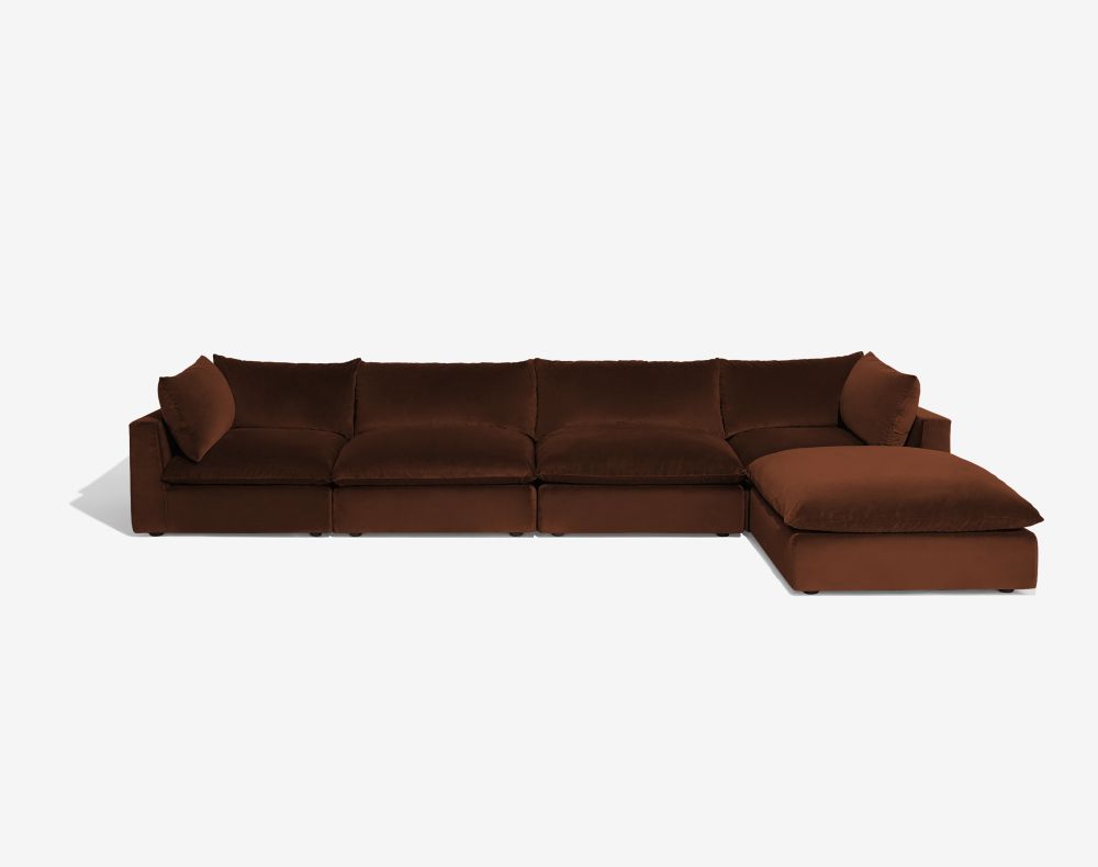 Cush Chaise 5 Piece Sectional Chocolate Plush Velvet 1
