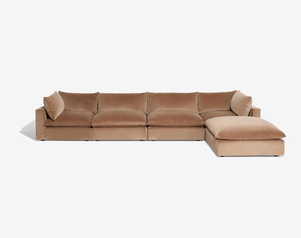 Cush Chaise 5 Piece Sectional Golden Taupe Plush Velvet 1