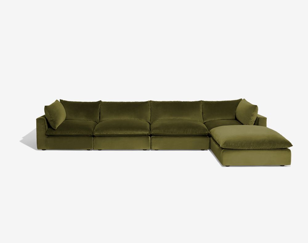 Cush Chaise 5 Piece Sectional Olive Plush Velvet 1