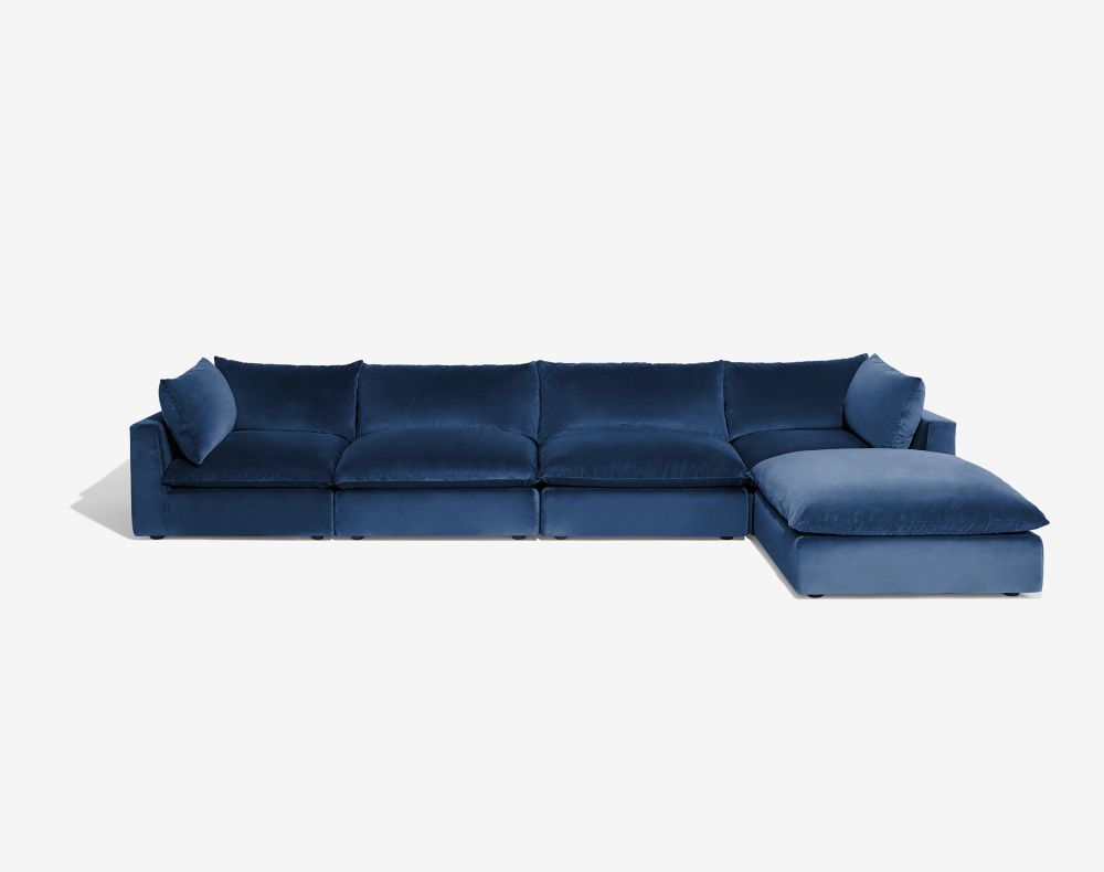 Cush Chaise 5 Piece Sectional Slate Blue Plush Velvet 1