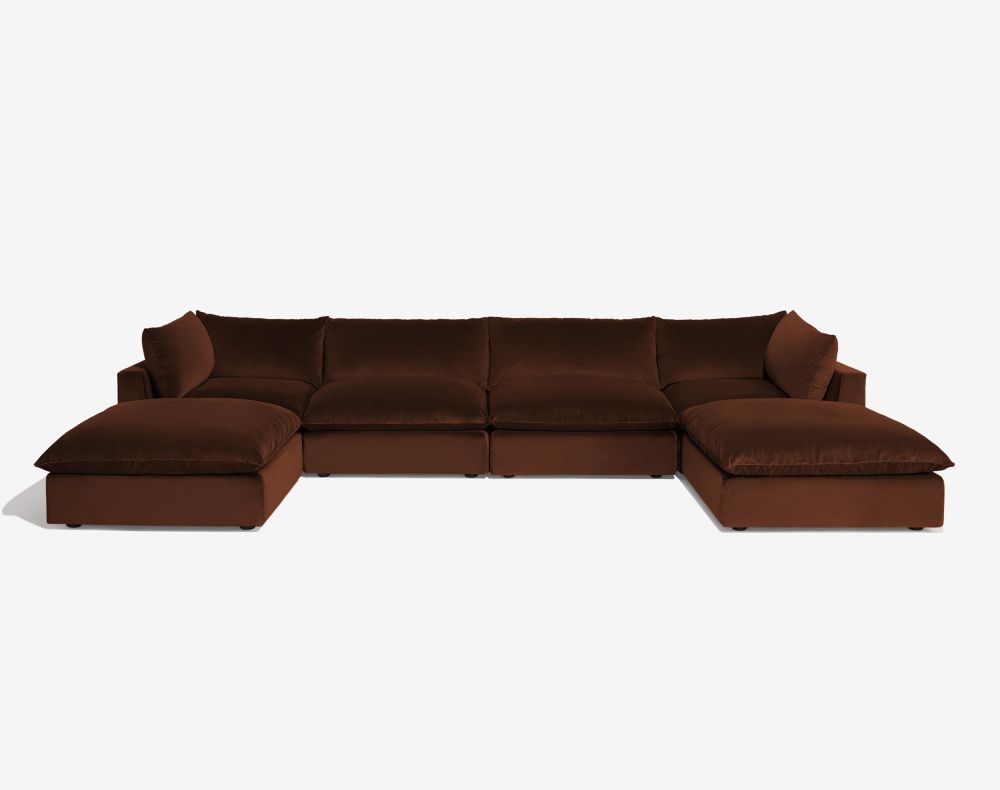 Cush Double Chaise 6 Piece Sectional Chocolate Plush Velvet 1