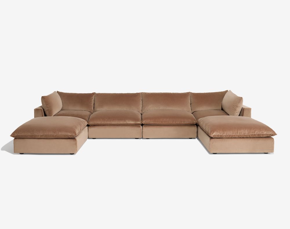 Cush Double Chaise 6 Piece Sectional Golden Taupe Plush Velvet 1