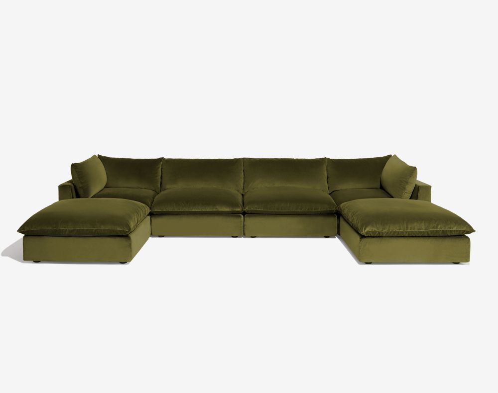Cush Double Chaise 6 Piece Sectional Olive Plush Velvet 1