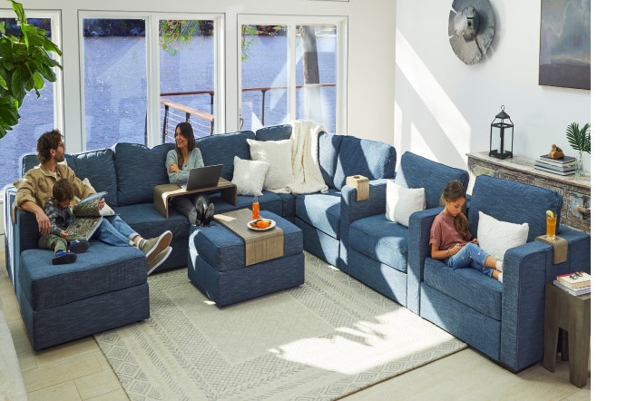 Family on Lovesac Sactional in Living Room