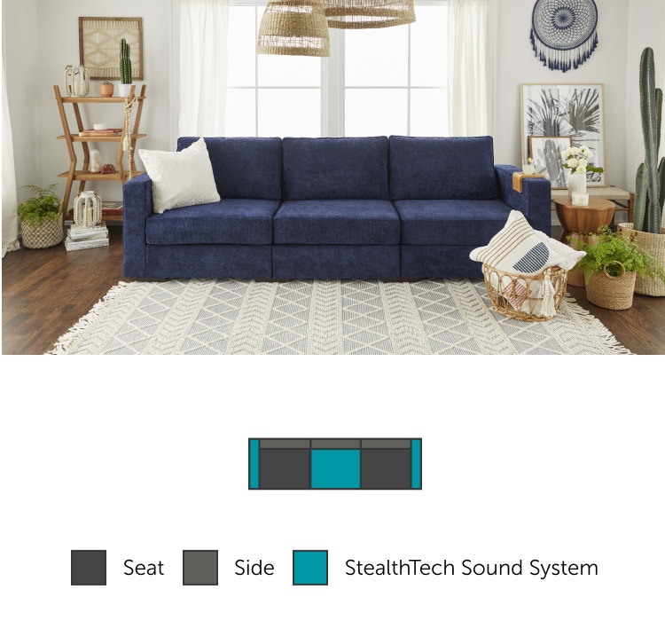 Sactionals couch in Sapphire Navy Corded Velvet with StealthTech system