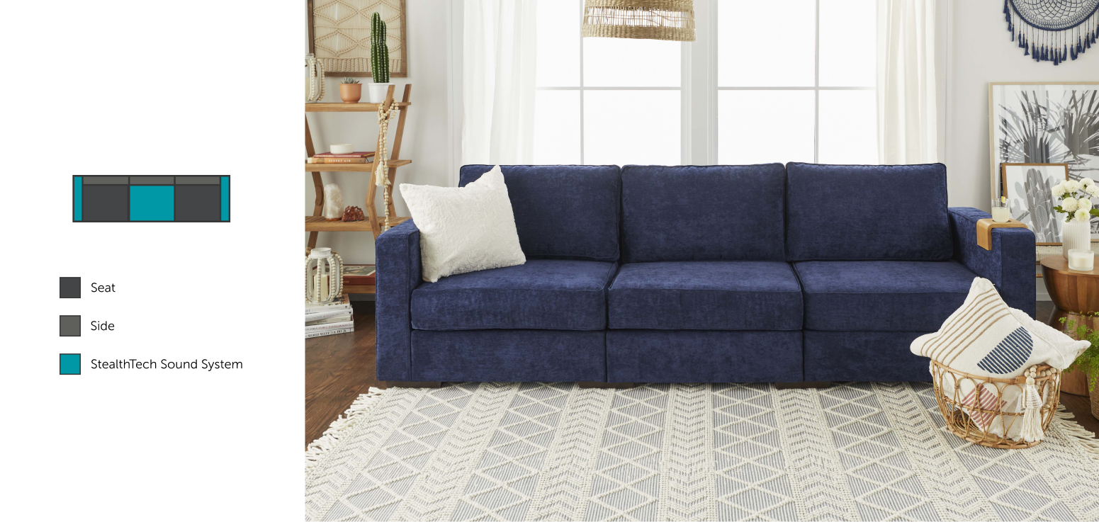 Sactionals couch in Sapphire Navy Corded Velvet with StealthTech system