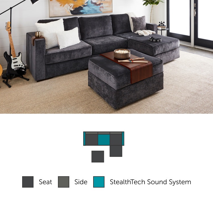 Sactionals couch in Charcoal Grey Corded Velvet with StealthTech system