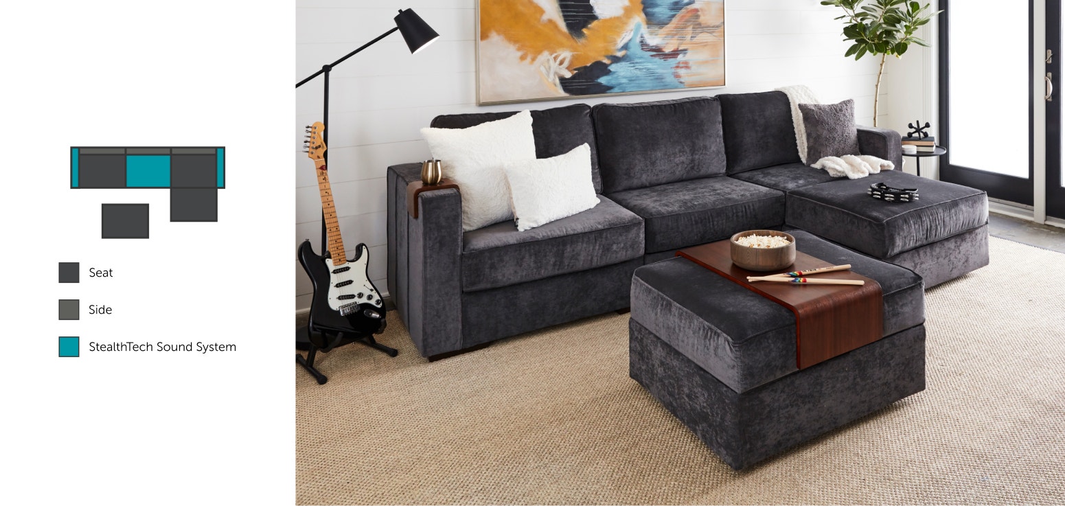 Sactionals couch in Charcoal Grey Corded Velvet with StealthTech system