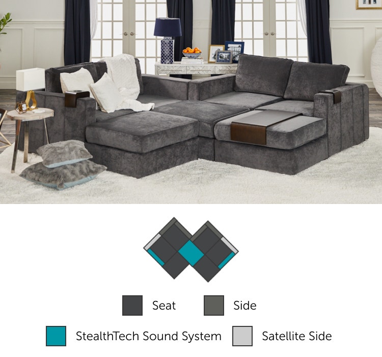 Sactionals couch in Charcoal Grey Corded Velvet with StealthTech system