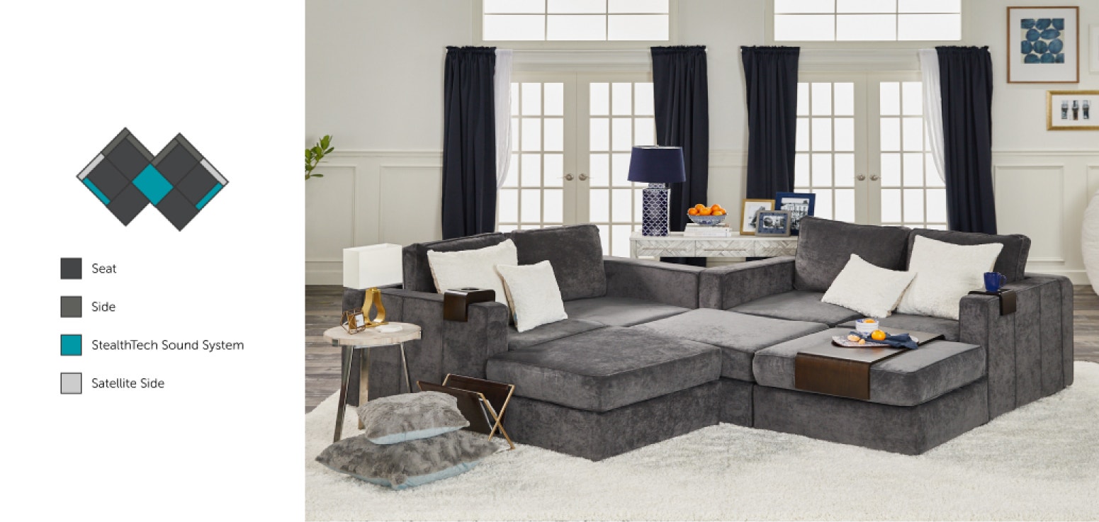 Sactionals couch in Charcoal Grey Corded Velvet with StealthTech system