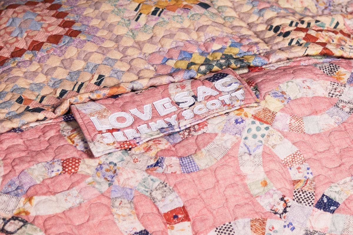 Zoomed in photo of the Lovesac X Jeremy Scott limited edition Sac cover.