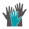 Icon of three hands raised in the air