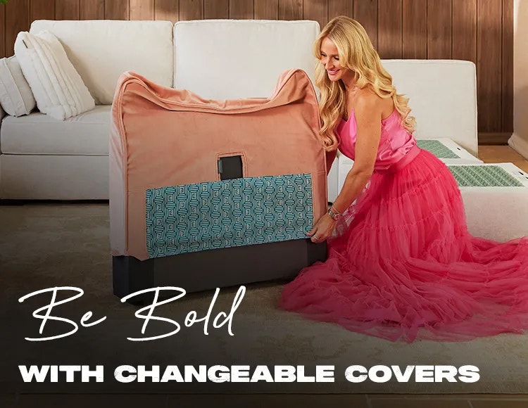Woman Changing Lovesac Sactional Covers