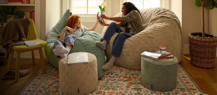 Lovesac Sac, Squattoman, and Footsac Blanket Bundles.