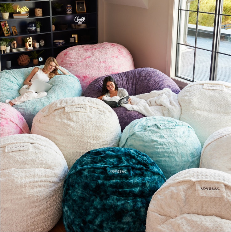 Colorful Lovesac beanbag chairs
