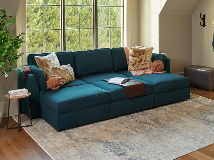 Modular sectional couch with 6 Seats + 5 Sides in Mediterranea Solid Polylinen