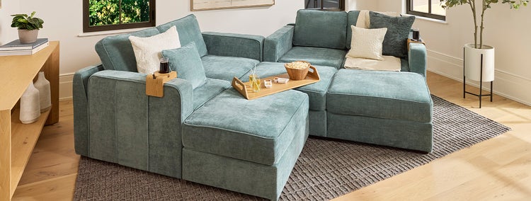 Brown leather Lovesac sectional couch