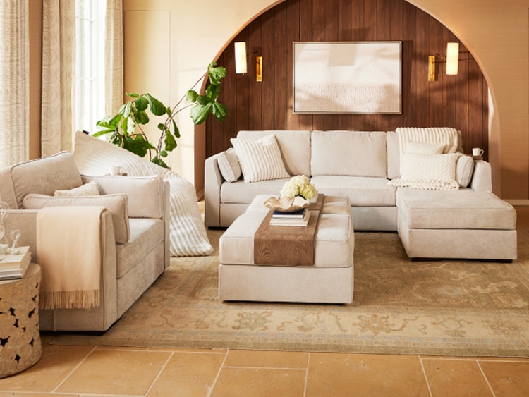 Modular sectional couch with 7 Seats + 8 Sides in Sky Grey Corded Velvet