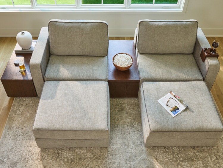 Modular sectional couch with 6 Seats + 5 Sides in Sky Grey Corded Velvet