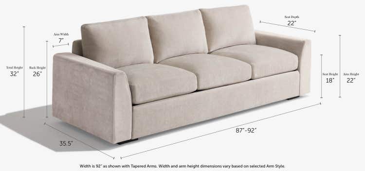 Lovesac Snugg 3-Cushion Sofa dimensions