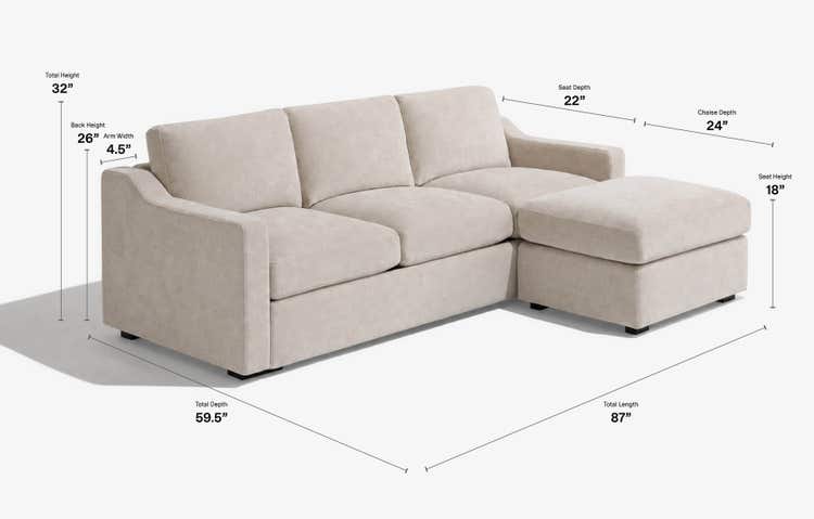 Snugg 2-Cushion Sofa with Swept Arms Dimensions