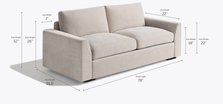 Snugg Loveseat with Tapered Arms Dimensions