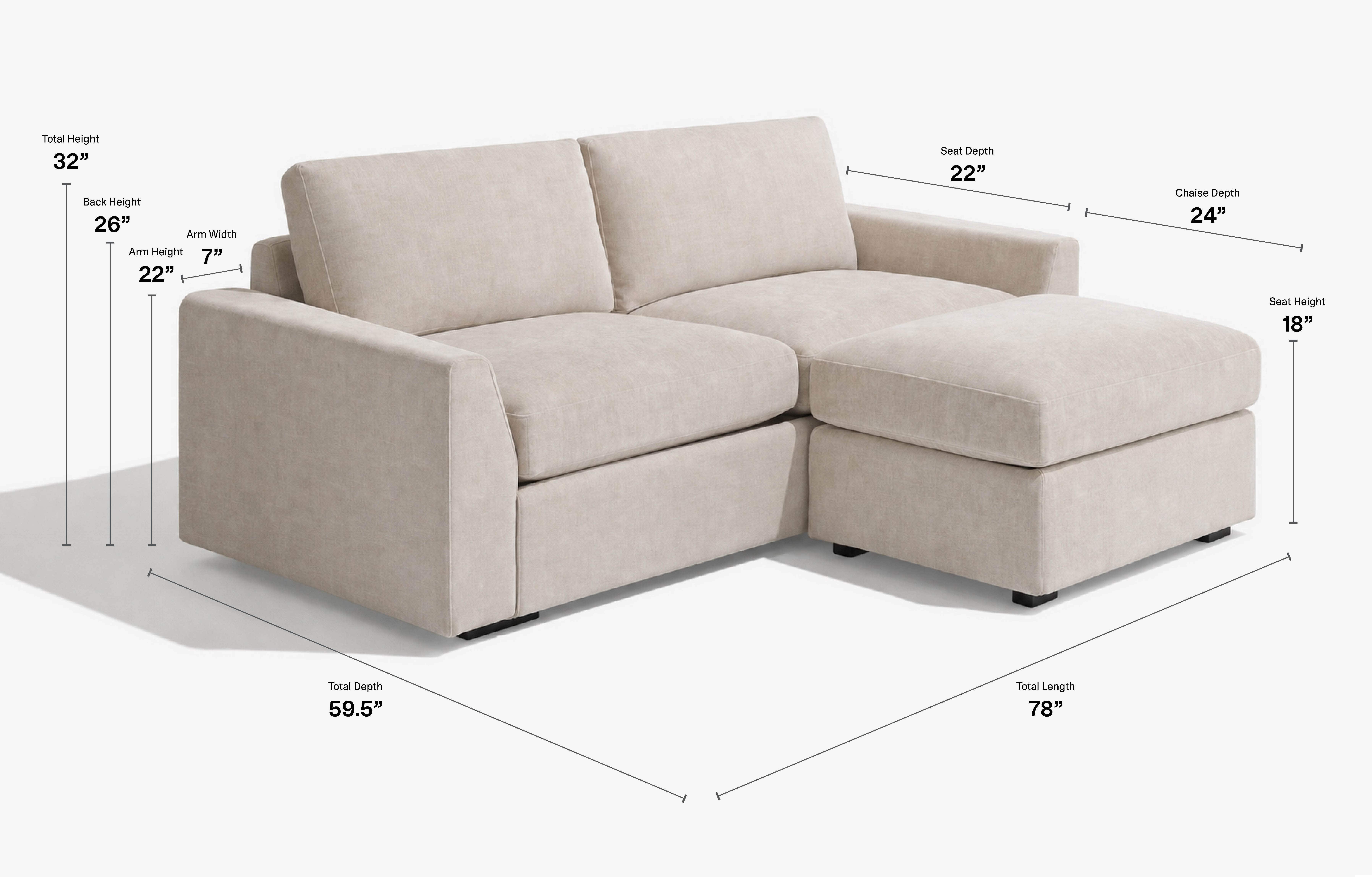 chaiseLoveseat dimensions