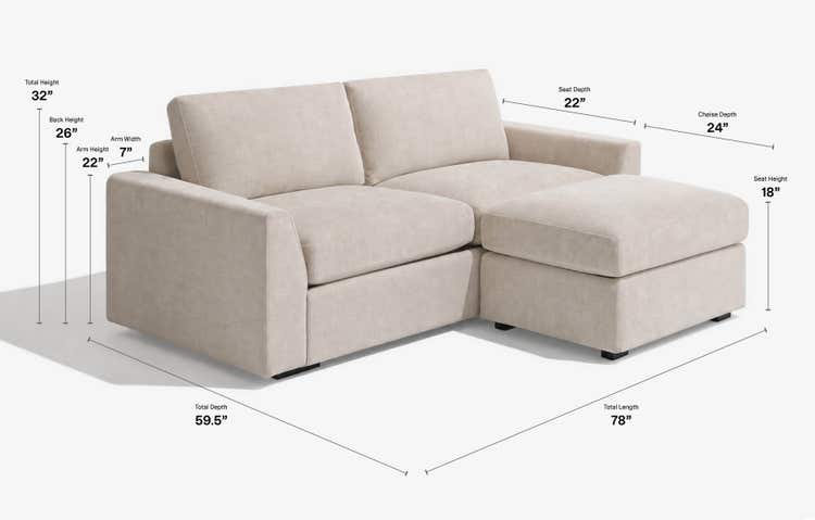 Snugg 2-Cushion Sofa with Tapered Arms Dimensions