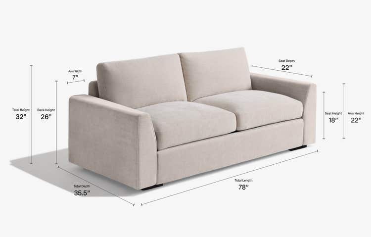 Snugg Loveseat with Tapered Arms Dimensions