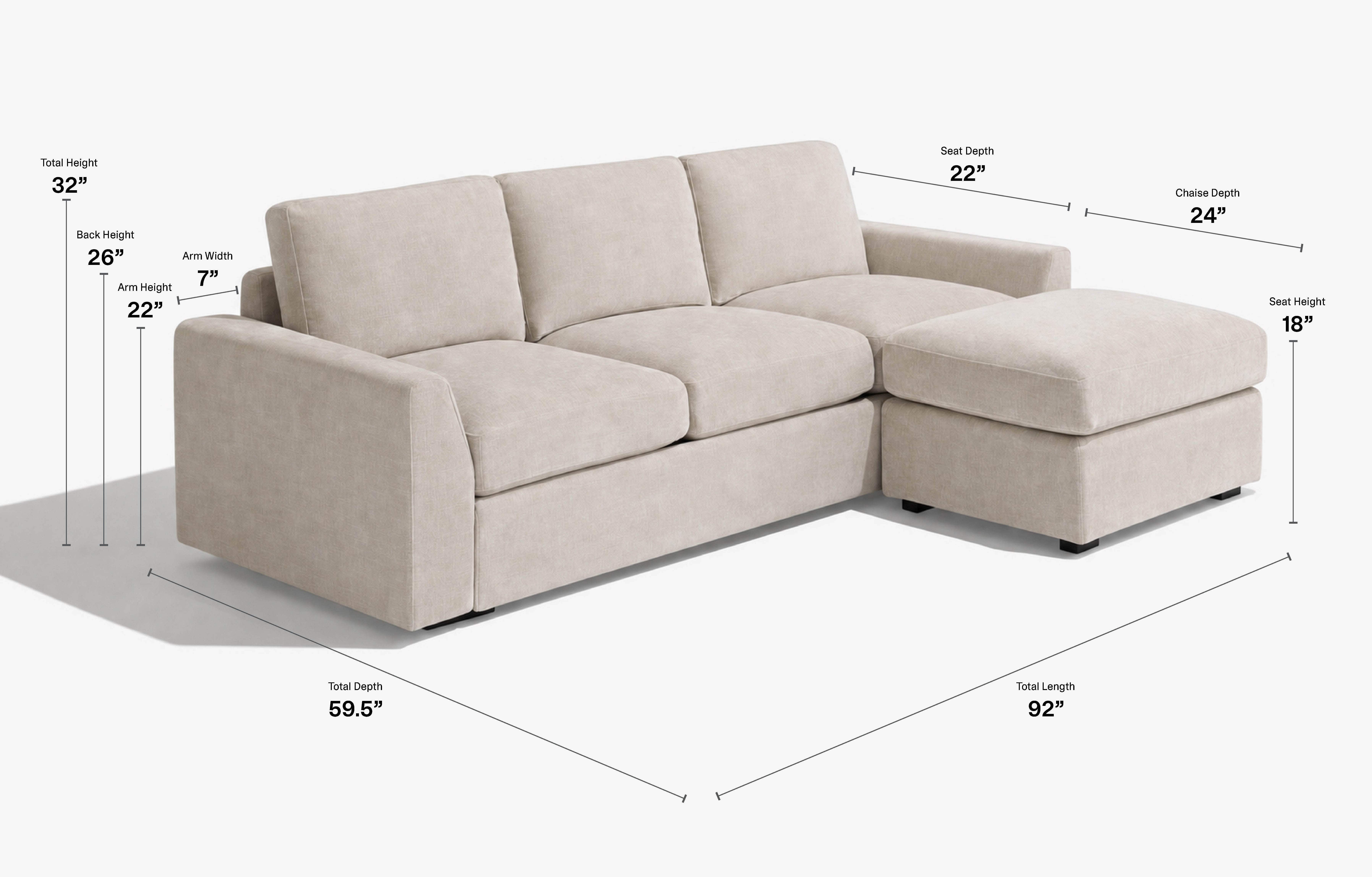 chaise3cushionSofa dimensions