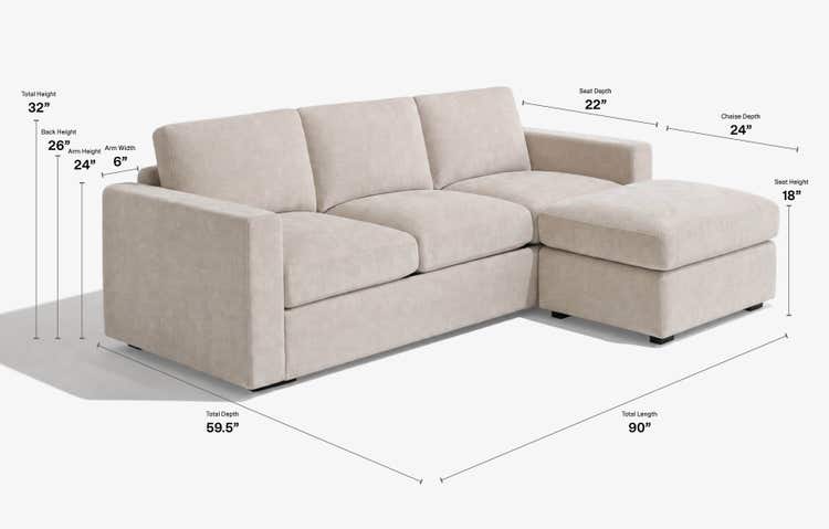 Snugg 2-Cushion Sofa with Square Arms Dimensions