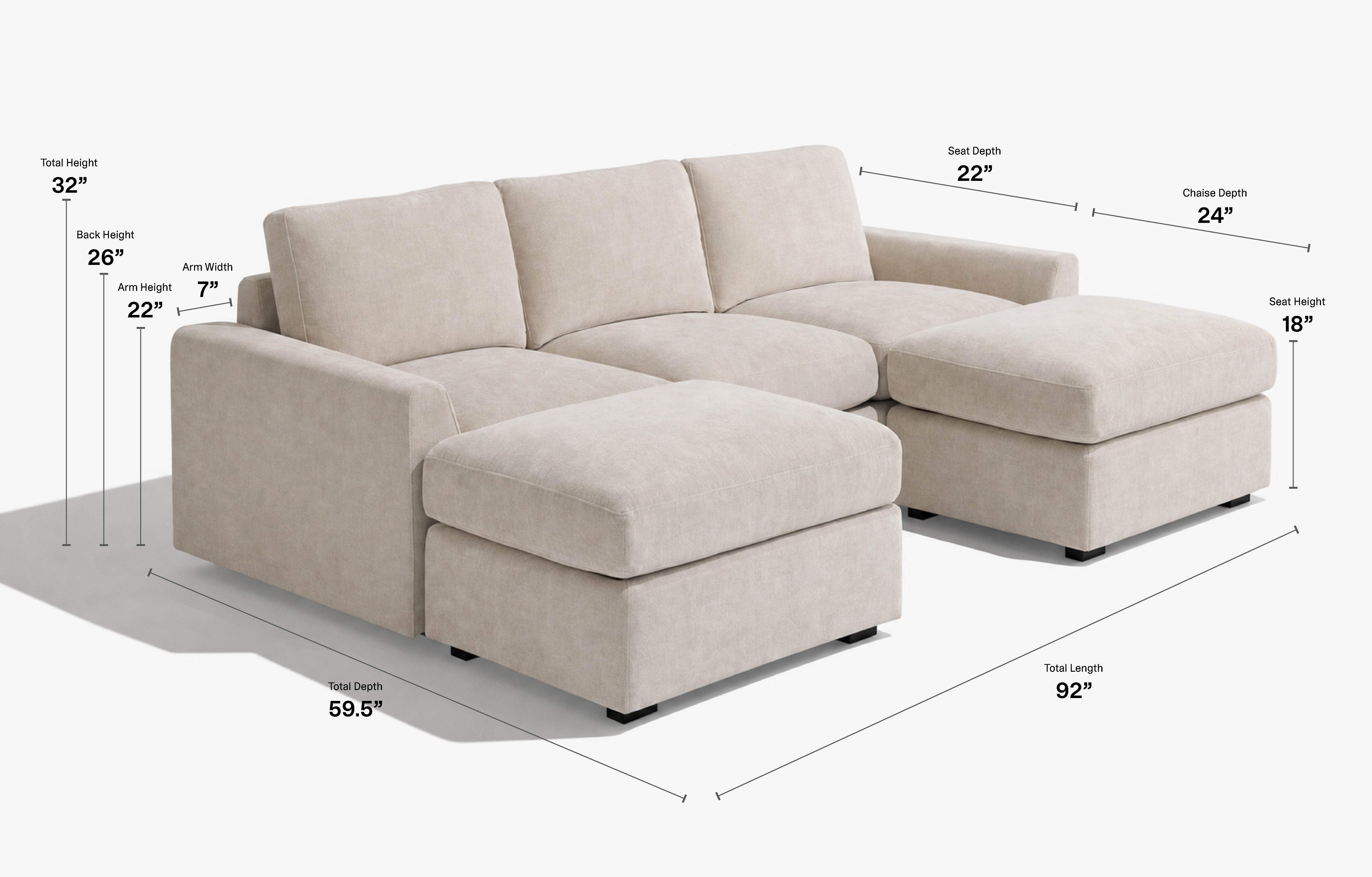 doubleChaise3cushionSofa dimensions