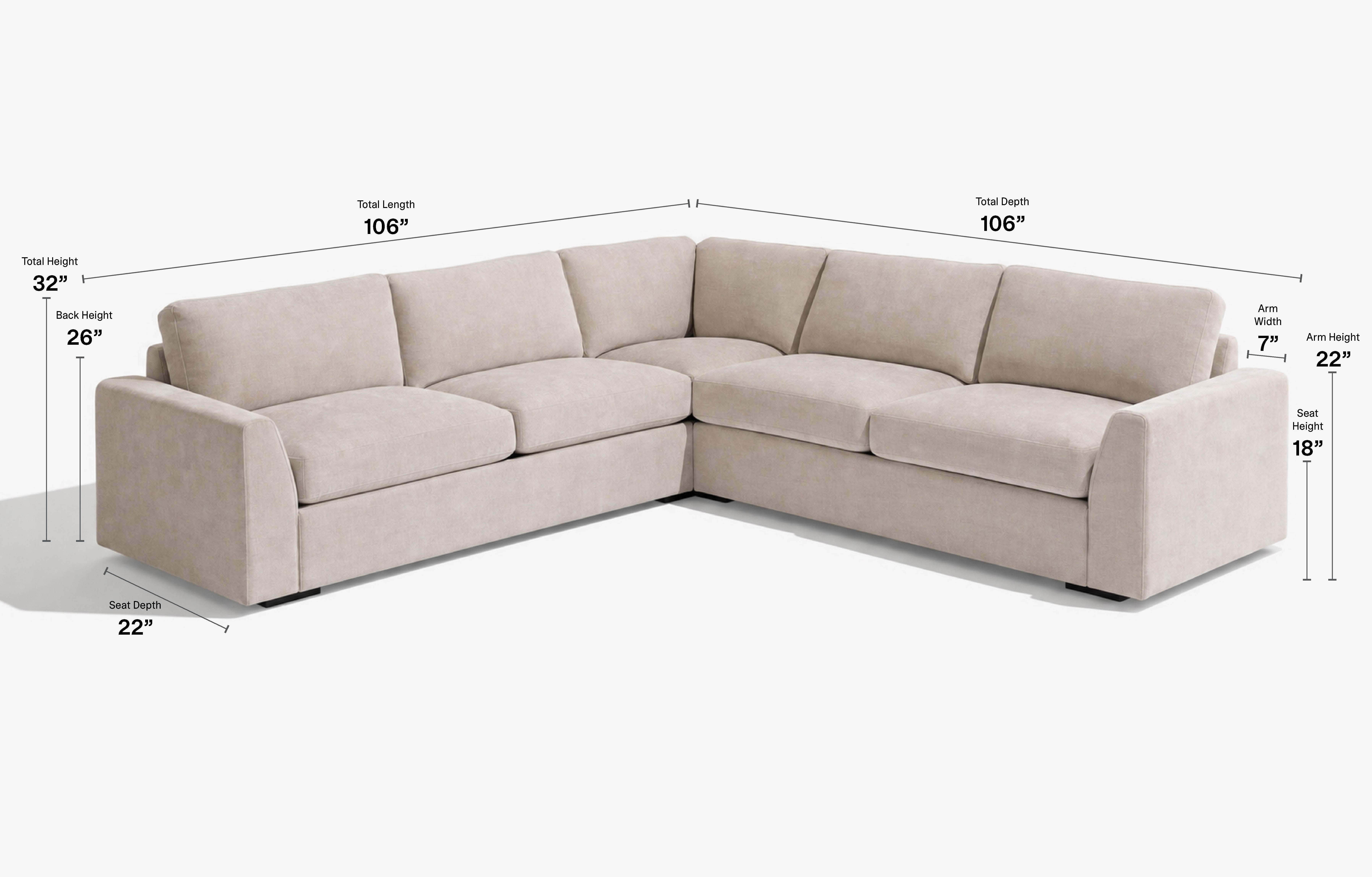 lShapeSectional dimensions