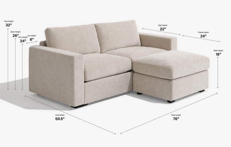 Snugg 2-Cushion Sofa with Square Arms Dimensions
