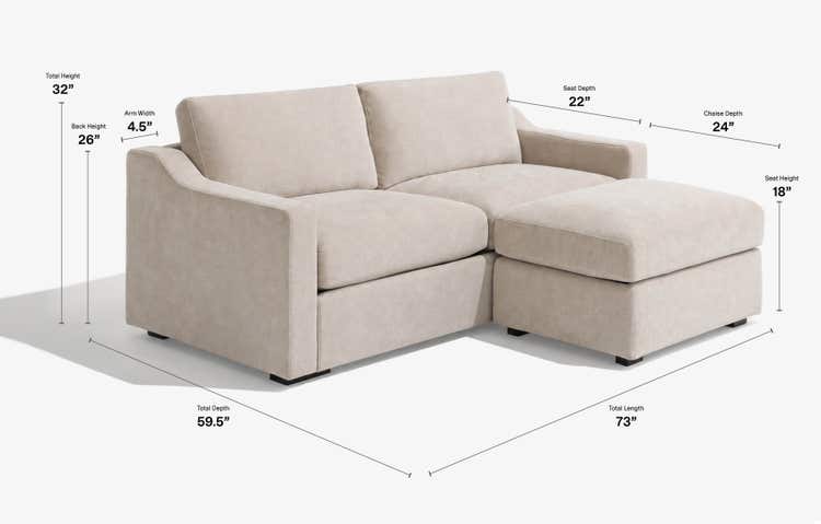 Snugg 2-Cushion Sofa with Swept Arms Dimensions