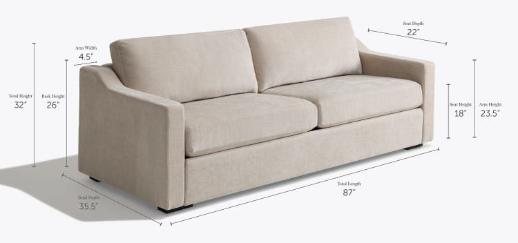 Snugg 2-Cushion Sofa with Swept Arms Dimensions